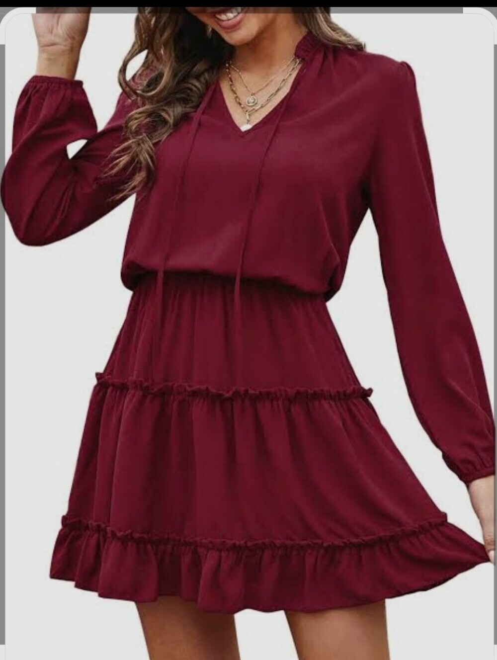 Vici Berry Red Ruffle Neck Blouse